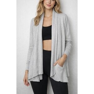 Athleta Women's Grey Marled Knit Open Front Cardigan Sweater Medium